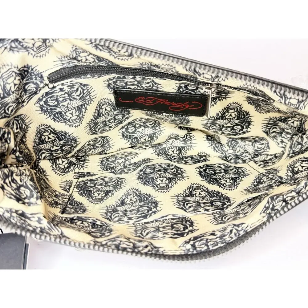Ed Hardy Shoulder Bag Black Pink Skull Flames Tattoo & Rhinestons0